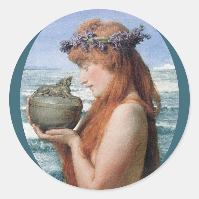 Pandora by Sir Lawrence Alma-Tadema Classic Round Sticker (Front)