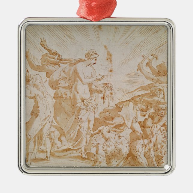 Pandora opening the box metal tree decoration (Front)