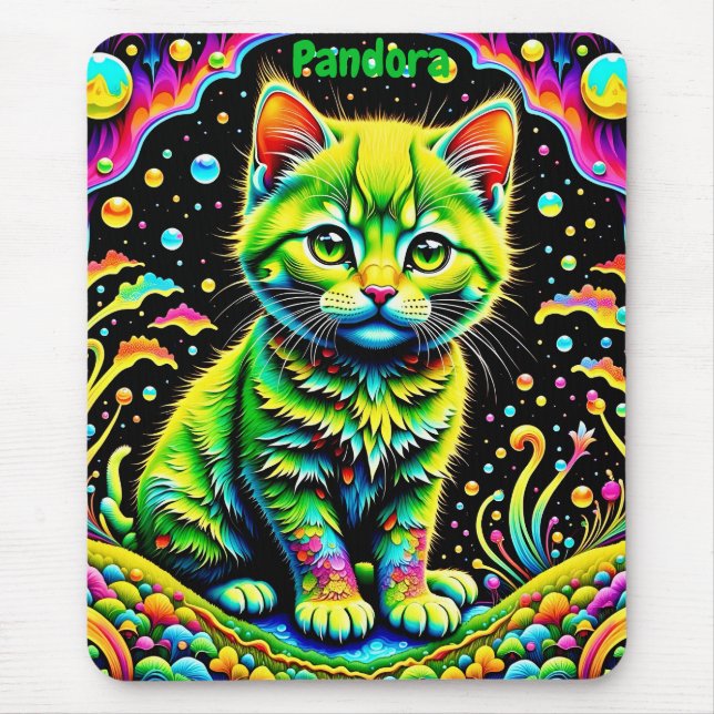 PANDORA ~ PSYCHEDELIC Cat ~ Wow! ~ Mousepad (Front)