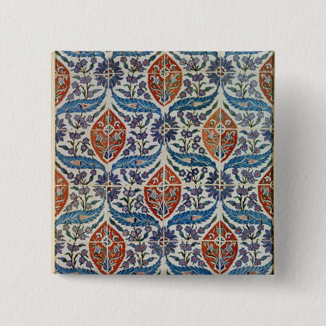Panel of Isnik earthenware tiles 15 Cm Square Badge (Front)