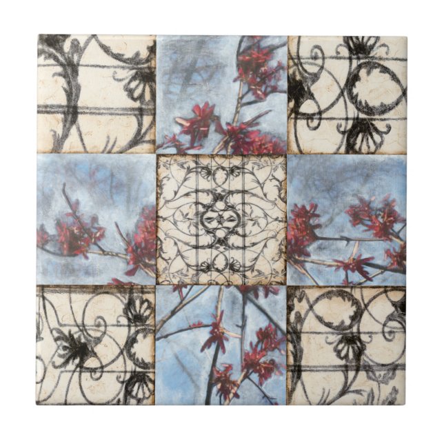 Panelled Abstract Scrollwork Painting Ceramic Tile (Front)