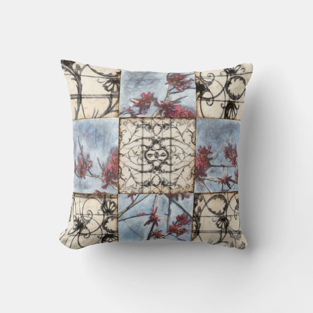 Panelled Abstract Scrollwork Painting Cushion (Front)
