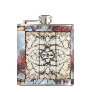Panelled Abstract Scrollwork Painting Hip Flask