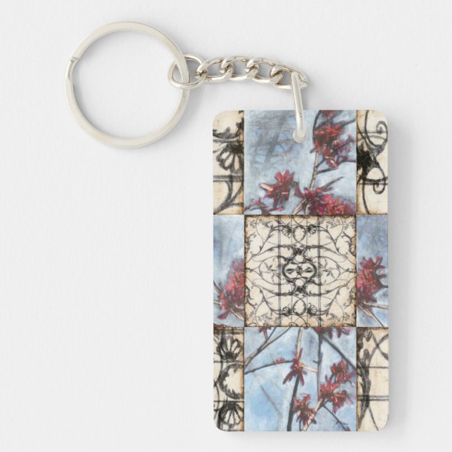 Panelled Abstract Scrollwork Painting Key Ring (Front)