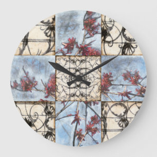 Panelled Abstract Scrollwork Painting Large Clock