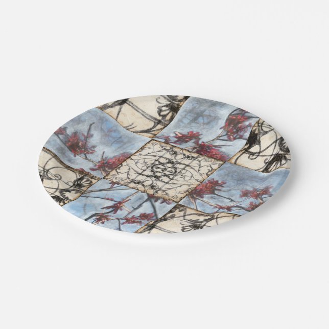 Panelled Abstract Scrollwork Painting Paper Plate (Angled)