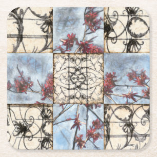 Panelled Abstract Scrollwork Painting Square Paper Coaster