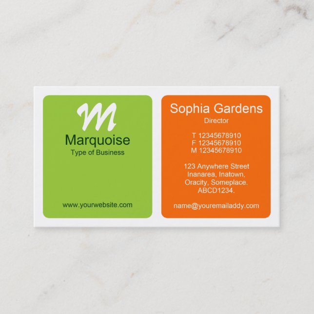 Panels - Martian Green and Orange Business Card (Front)