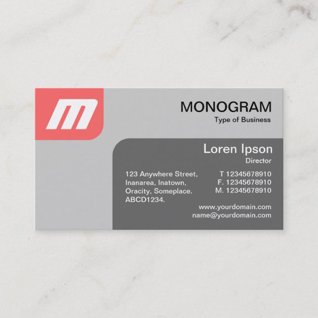 Panels MonoGram - Tropical Pink and Grey Business Card (Front)