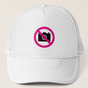 PANELS SIGN NO CAMERAS BLACK WHITE HOT PINK TRUCKER HAT