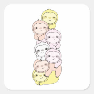 Pangender Flag Pride Lgbtq Cute Sloth Pile Square  Square Sticker