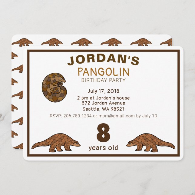 Pangolin Birthday Invitation (Front/Back)