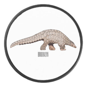 Pangolin cartoon illustration hockey puck