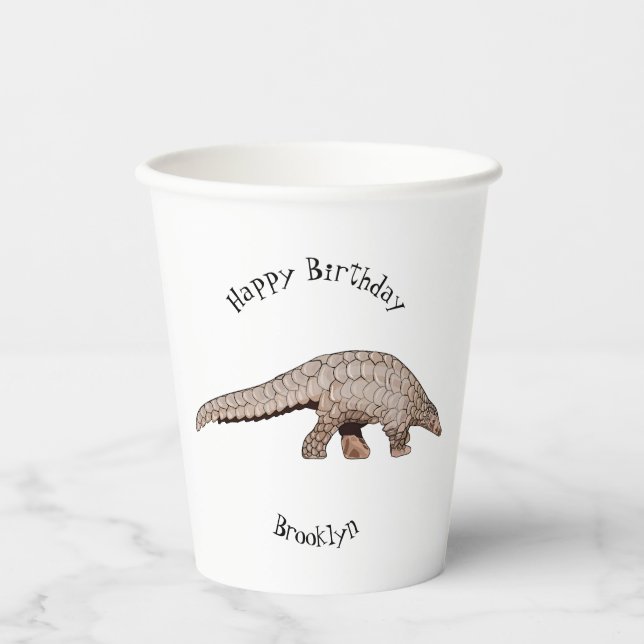 Pangolin cartoon illustration paper cups (Front)