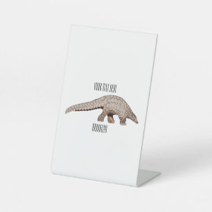 Pangolin cartoon illustration pedestal sign