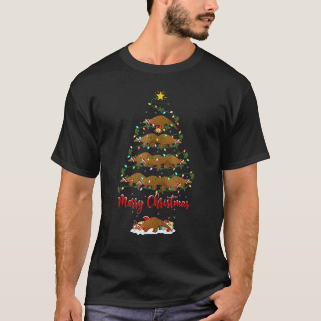 Pangolin Christmas Tree Lights Santa Pangolin Xmas T-Shirt (Front)