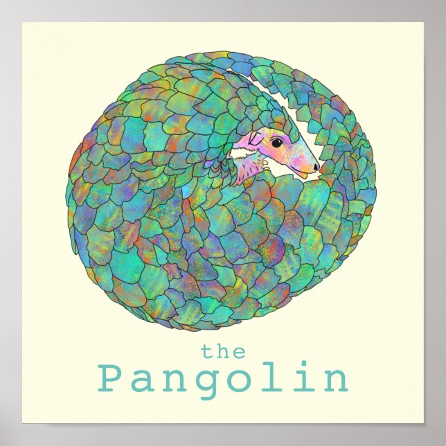 Pangolin Endangered Animal Wildlife Art Green  Poster (Front)