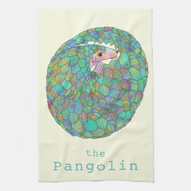 Pangolin Endangered Species Animal Wildlife Green Tea Towel (Vertical)