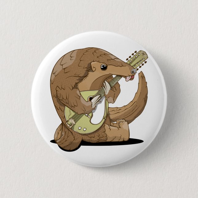 Pangolin playing an mandolin 6 cm round badge (Front)