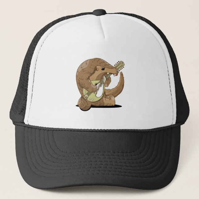 Pangolin playing an mandolin trucker hat (Front)