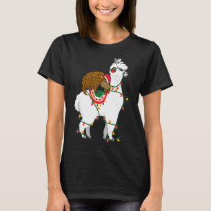 Pangolin Riding Llama Lights Santa Christmas Paja T-Shirt