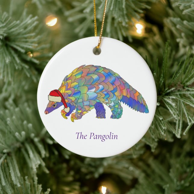 Pangolin Santa Cute Endangered Animal Ceramic Ornament (Tree)
