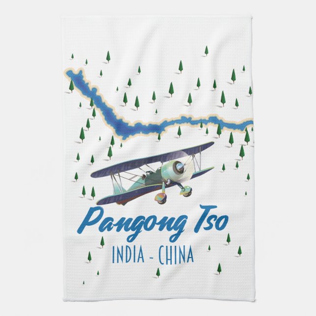 Pangong Tso India China map poster. Tea Towel (Vertical)