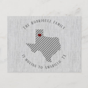 Panhandle Grey Linen and Heart Texas Moving Announcement Postcard