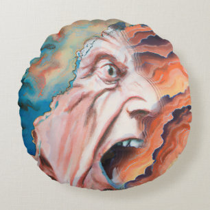 Panic Waves Oil Painting Round Cushion