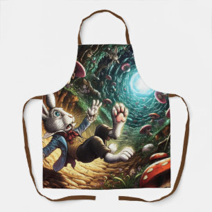Panicked Bunny Falling Down The Rabbit Hole Apron