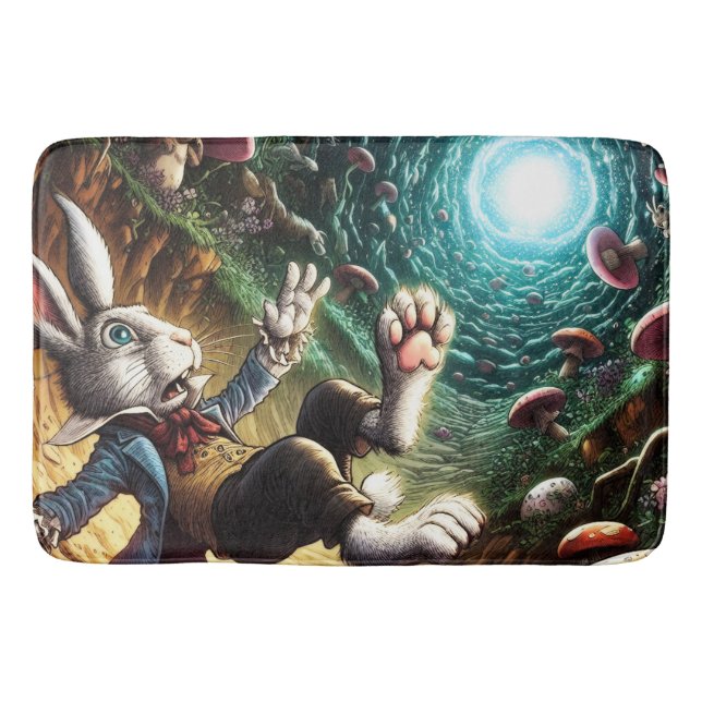 Panicked Bunny Falling Down The Rabbit Hole Bath Mat (Front)