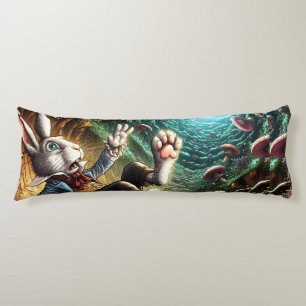 Panicked Bunny Falling Down The Rabbit Hole Body Cushion