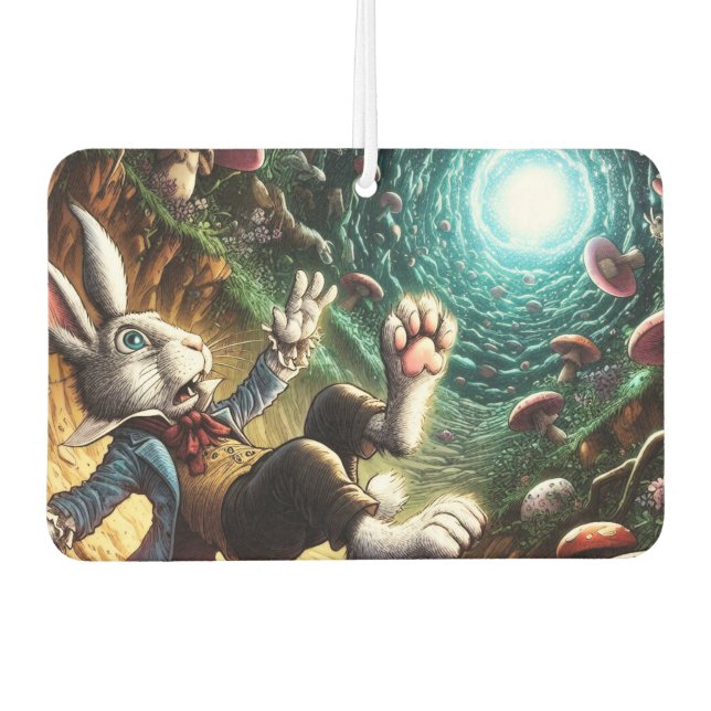 Panicked Bunny Falling Down The Rabbit Hole Car Air Freshener (Front)