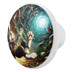 Panicked Bunny Falling Down The Rabbit Hole Ceramic Knob