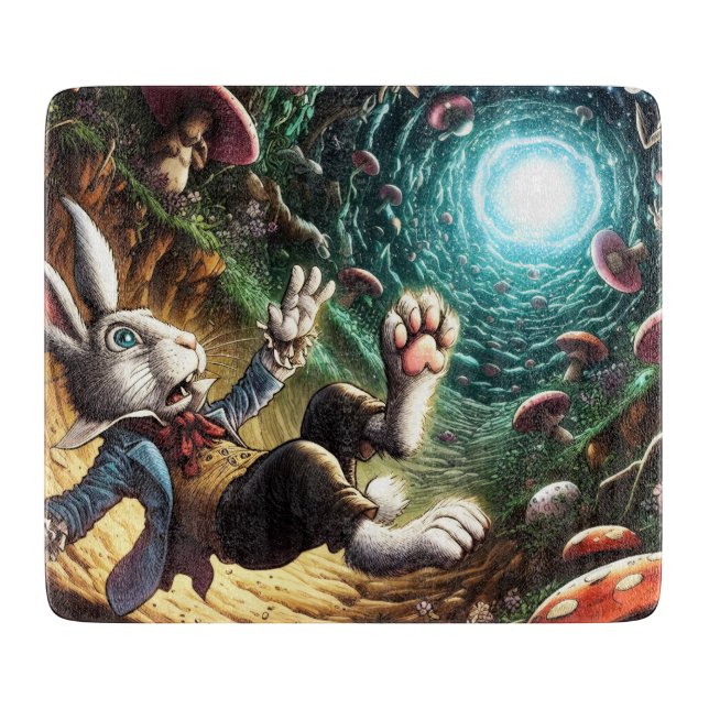 Panicked Bunny Falling Down The Rabbit Hole Cutting Board (Front)