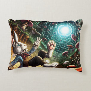 Panicked Bunny Falling Down The Rabbit Hole Decorative Cushion