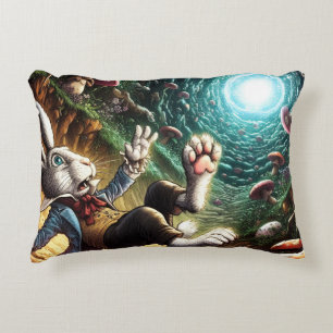Panicked Bunny Falling Down The Rabbit Hole Decorative Cushion