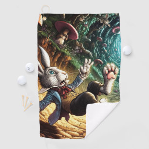 Panicked Bunny Falling Down The Rabbit Hole Golf Towel