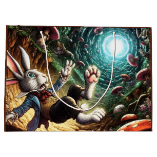Panicked Bunny Falling Down The Rabbit Hole Large Gift Bag