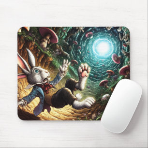 Panicked Bunny Falling Down The Rabbit Hole Mouse Pad
