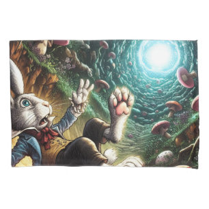 Panicked Bunny Falling Down The Rabbit Hole Pillowcase