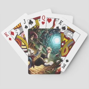 Panicked Bunny Falling Down The Rabbit Hole Playing Cards