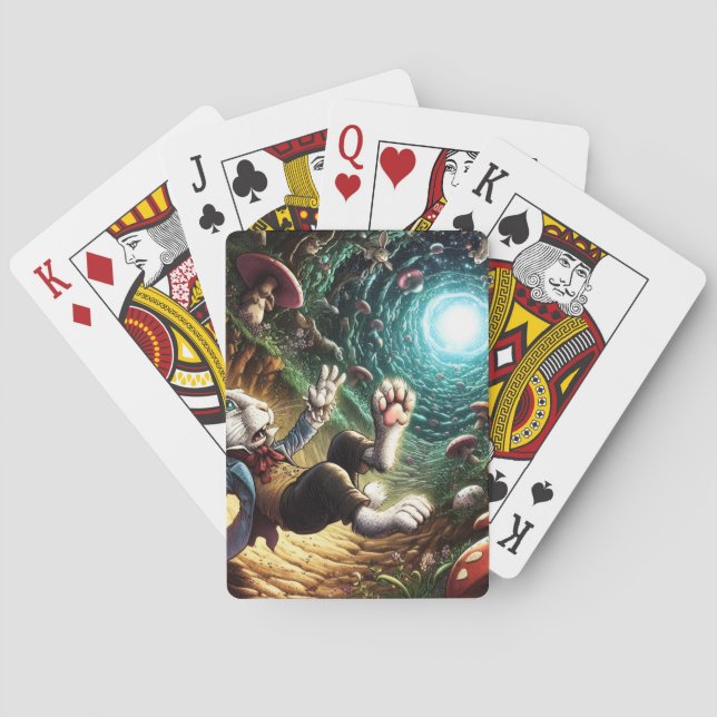 Panicked Bunny Falling Down The Rabbit Hole Playing Cards (Back)