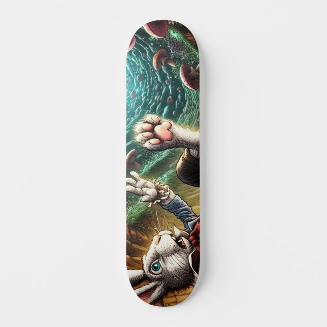 Panicked Bunny Falling Down The Rabbit Hole Skateboard (Front)