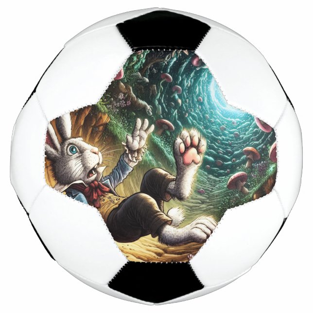 Panicked Bunny Falling Down The Rabbit Hole Soccer Ball (Front)