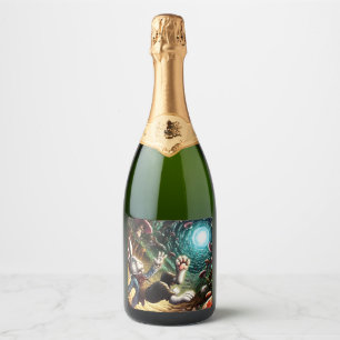 Panicked Bunny Falling Down The Rabbit Hole Sparkling Wine Label