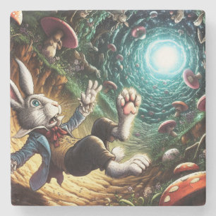 Panicked Bunny Falling Down The Rabbit Hole Stone Coaster