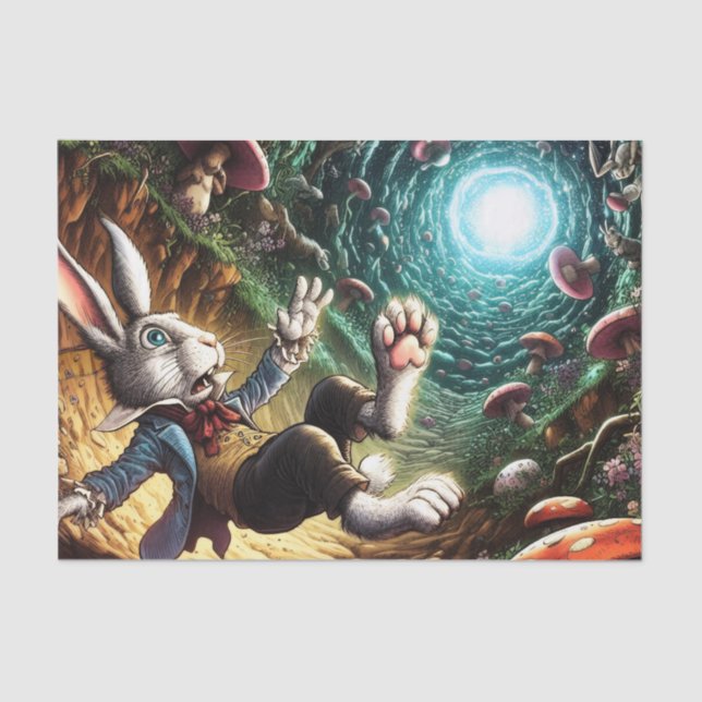 Panicked Bunny Falling Down The Rabbit Hole Tissue Paper (Front)