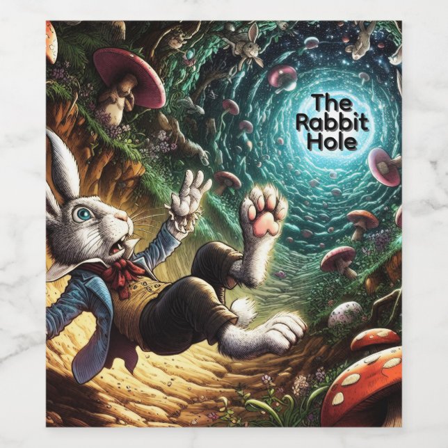 Panicked Bunny Falling Down The Rabbit Hole Wine Label (Single Label)