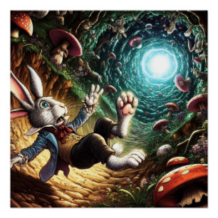Panicked Rabbit Falling Down The Rabbit Hole Poster
